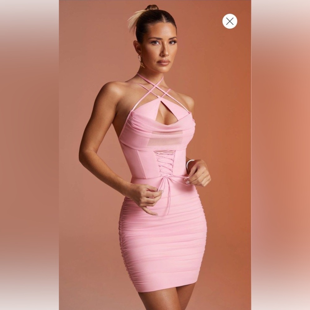 Oh Polly Pink Halter Corset Mini Dress